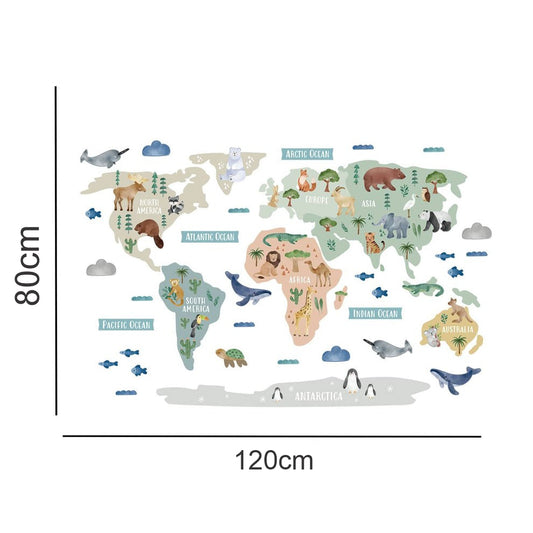 Calcomania Mapa mundi infantil animales