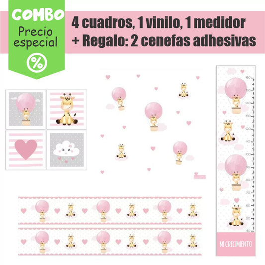 Combo de jirafa con nubes rosas