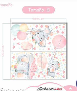 Vinilos decorativos Adhesivos infantiles de Pared elefante de acuarela 2 niña (0043)