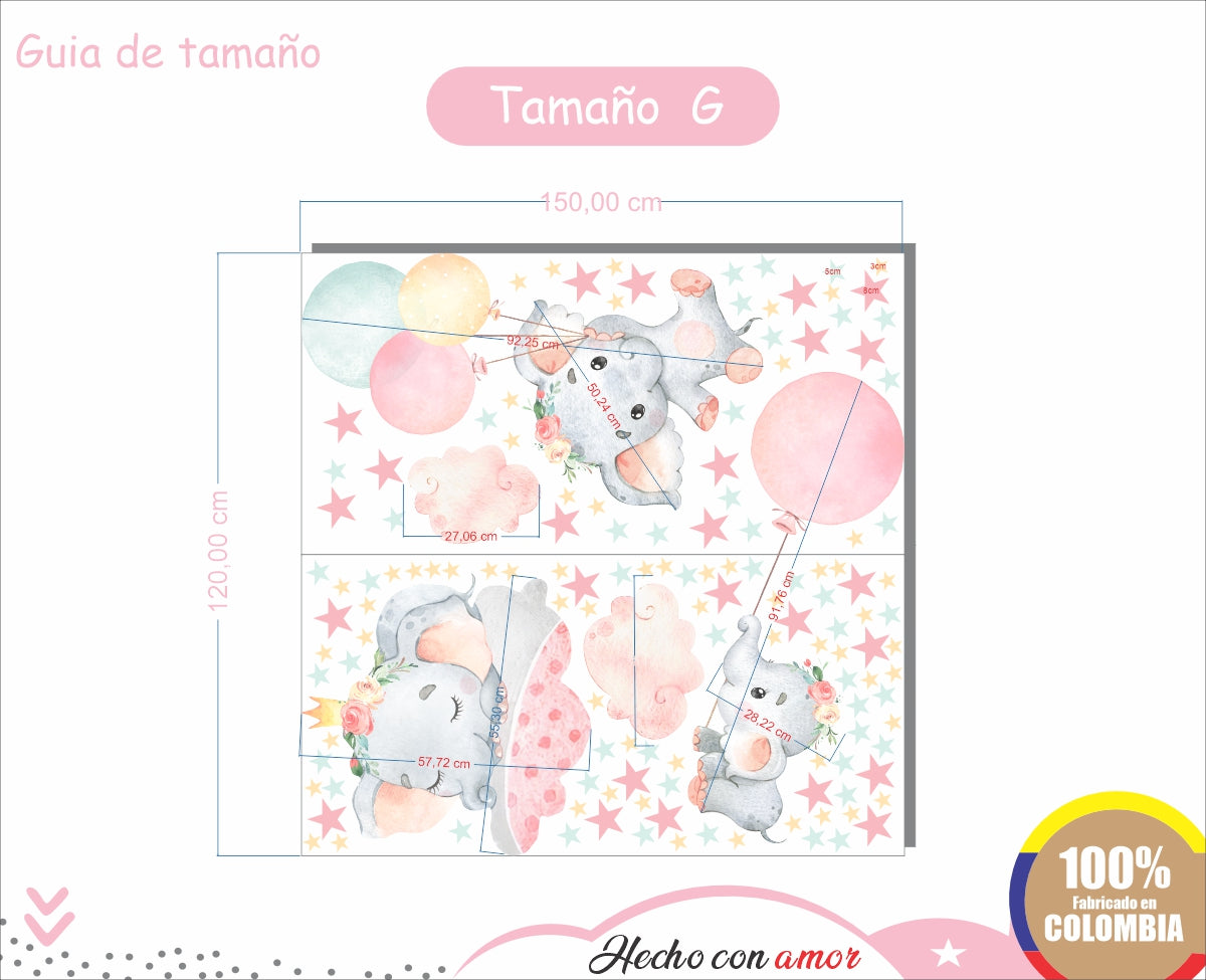 Vinilos decorativos Adhesivos infantiles de Pared elefante de acuarela 2 niña (0043)