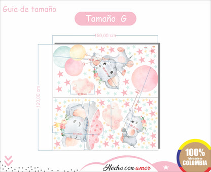 Vinilos decorativos Adhesivos infantiles de Pared elefante de acuarela 2 niña (0043)