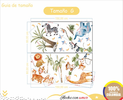 Vinilos decorativos Adhesivos infantiles de pared Animales de Safari niño (0021)