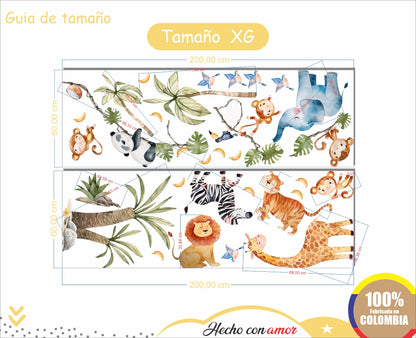 Vinilos decorativos Adhesivos infantiles de pared Animales de Safari niño (0021)