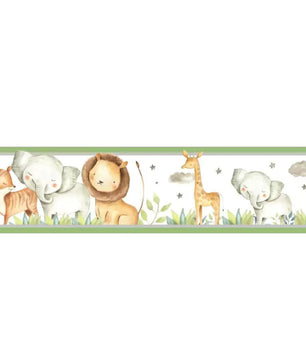 Cenefa infantil adhesiva Animales de safari en acuarela