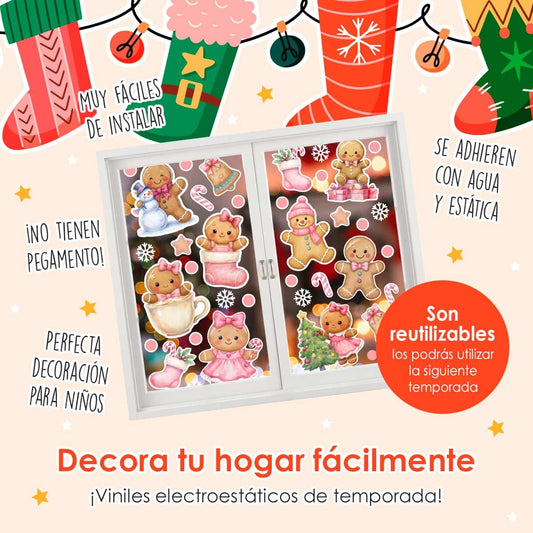 Vinil Electro estático para ventana Navidad Rosa