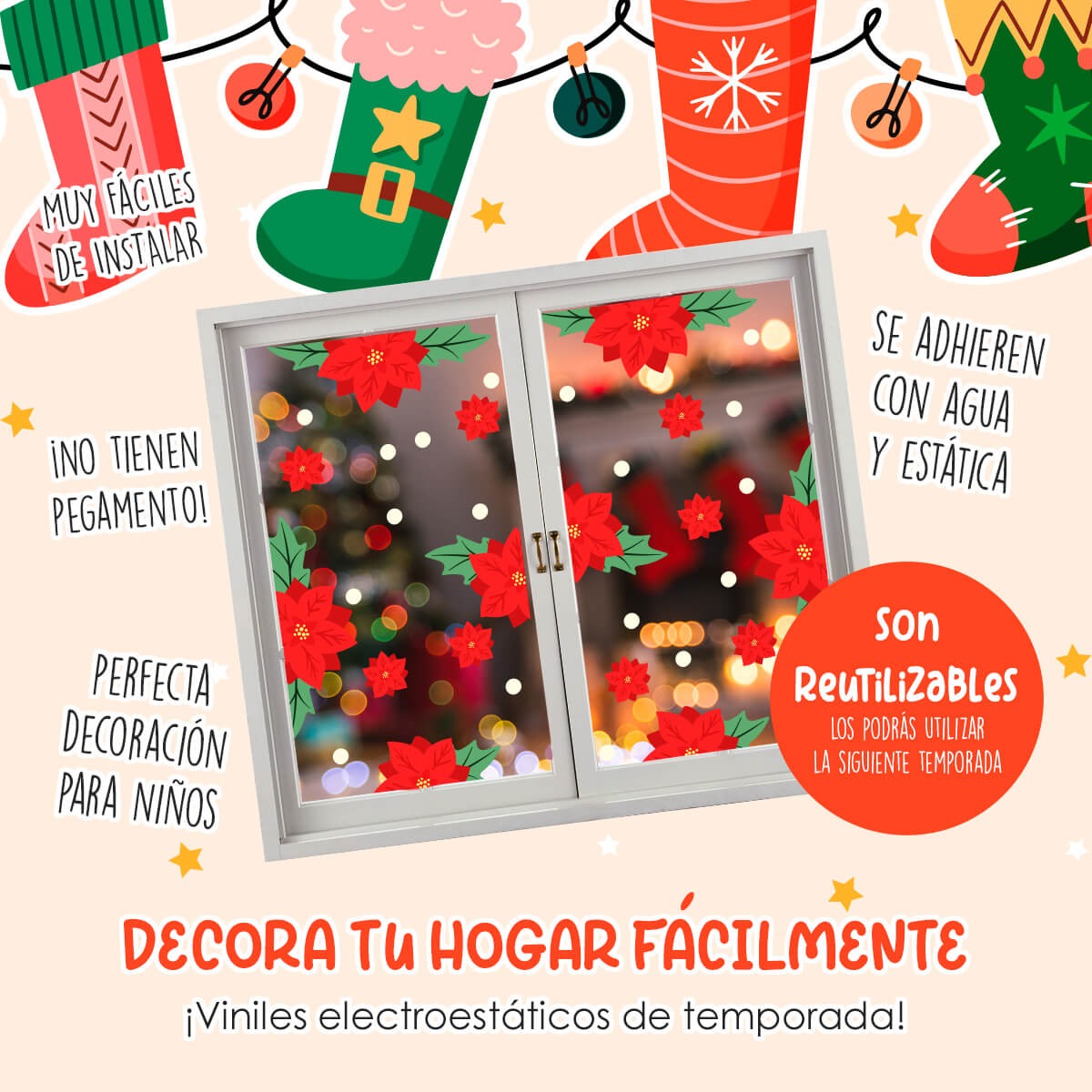 Vinil Electro estático para ventanas Noche Buena