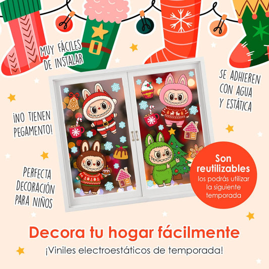 Vinil Electro estático para ventana Navidad con Labubus