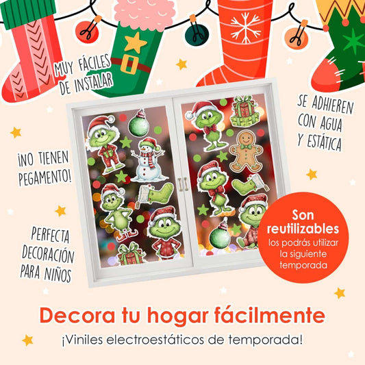Vinil Electro estático para ventana Navidad Green
