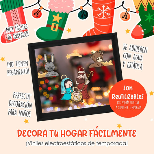 Vinil Electro estático para ventanas Nacimiento Navideño