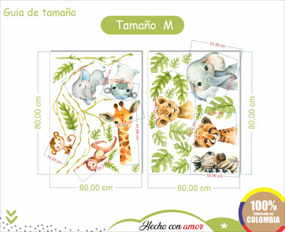 Vinilos decorativos Adhesivos infantiles de Pared  Conjunto de animales de Safari (0014)