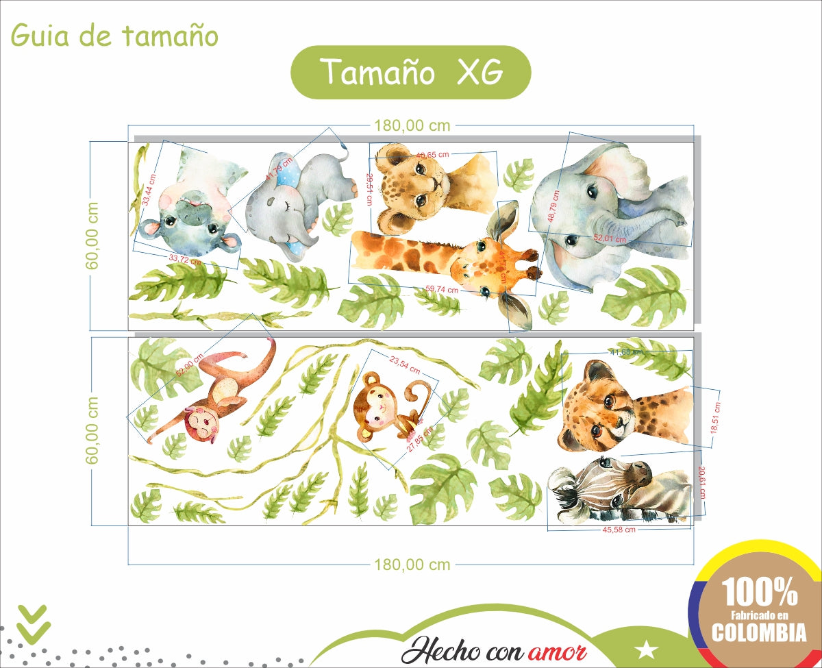 Vinilos decorativos Adhesivos infantiles de Pared  Conjunto de animales de Safari (0014)
