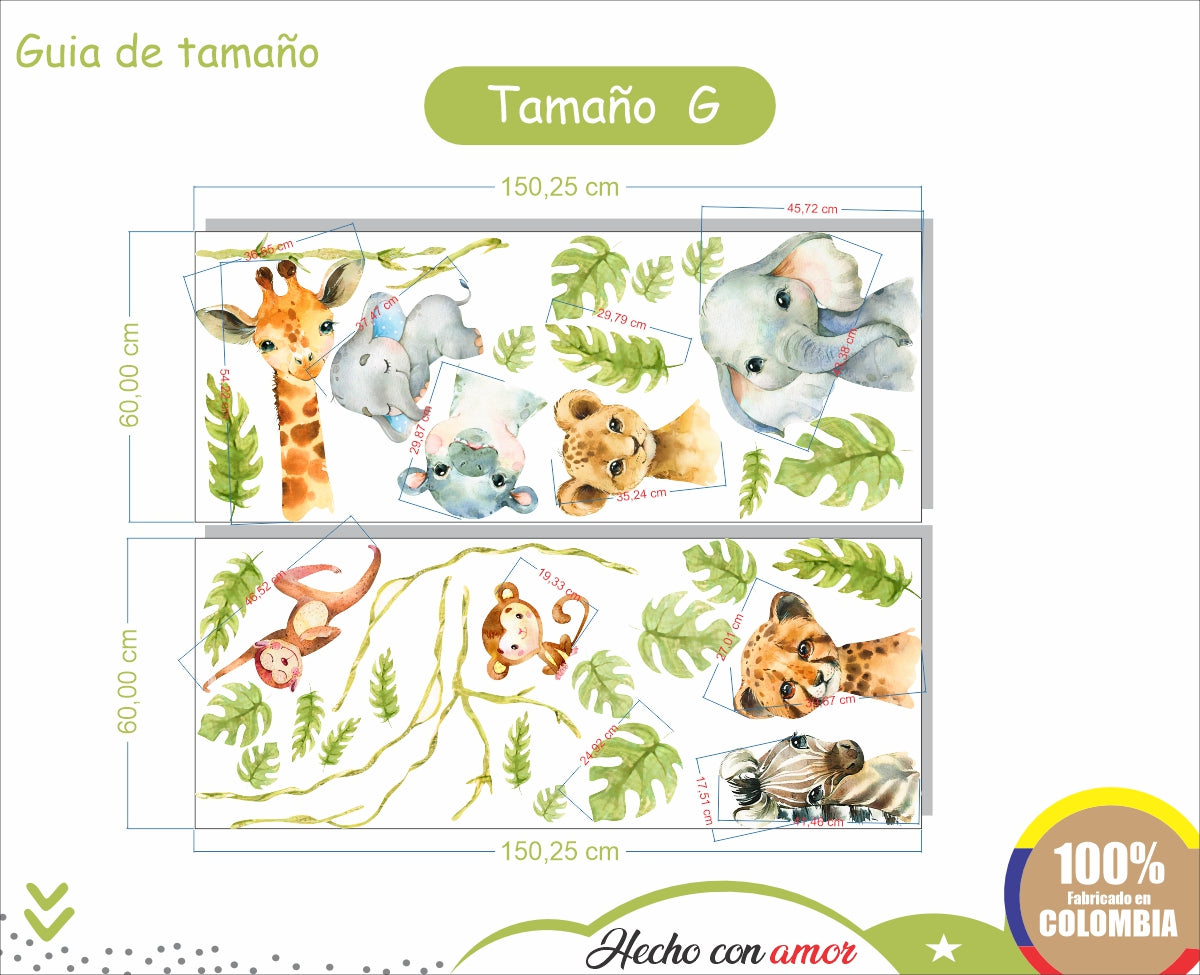 Vinilos decorativos Adhesivos infantiles de Pared  Conjunto de animales de Safari (0014)