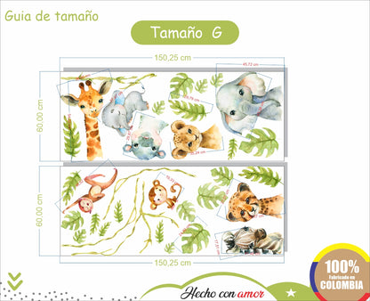Vinilos decorativos Adhesivos infantiles de Pared  Conjunto de animales de Safari (0014)