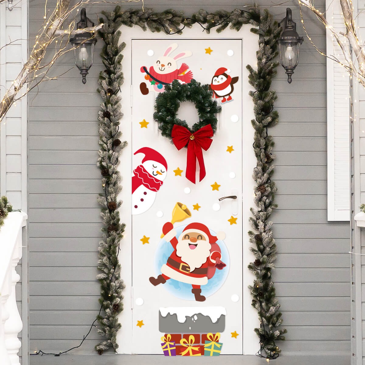 Vinilo para puerta Navidad Santa bajo la luna