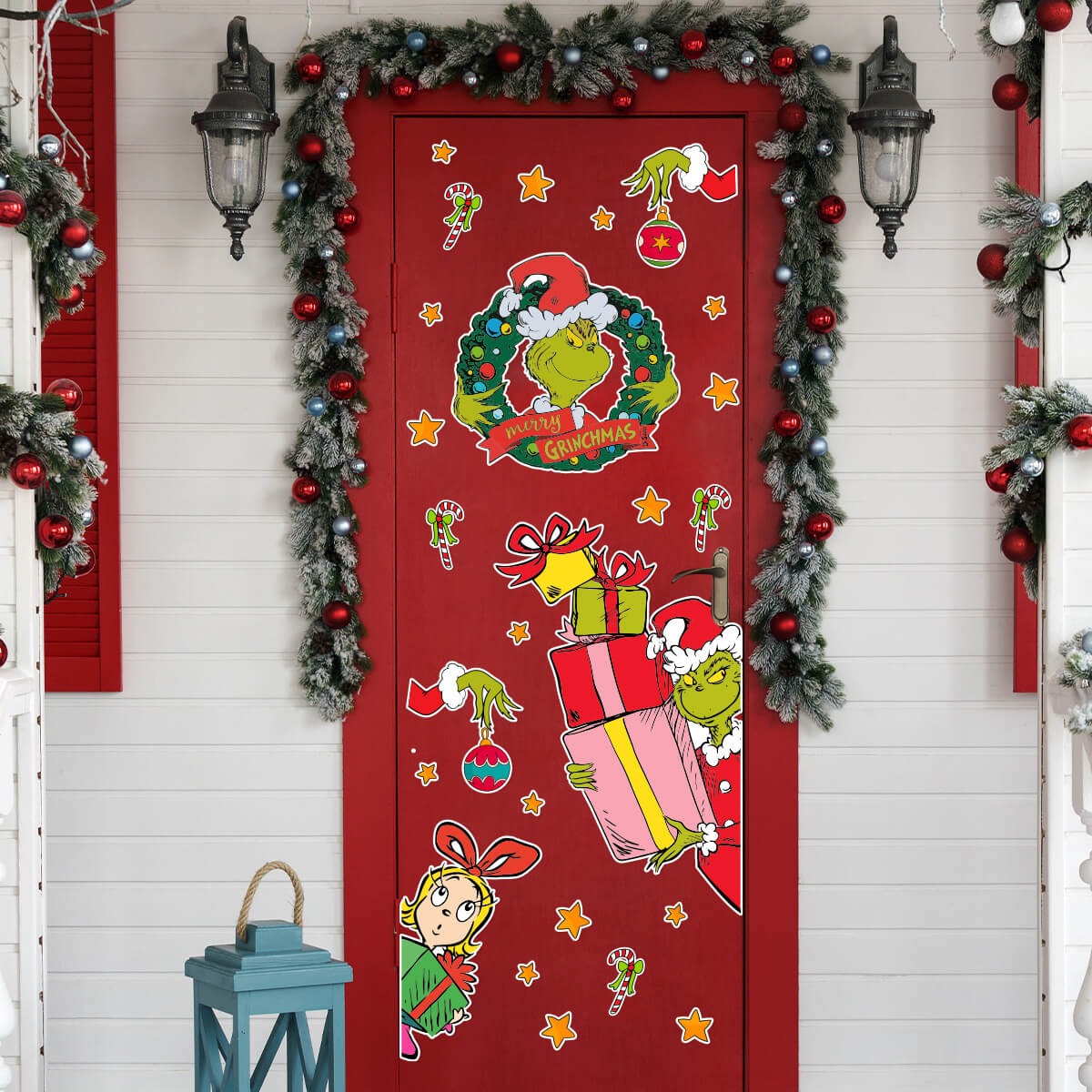Vinilo para puerta Navidad Grinch Merry Christmas