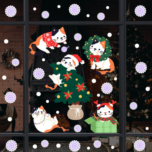 Vinil Electro estático para ventana Gatitos navideños