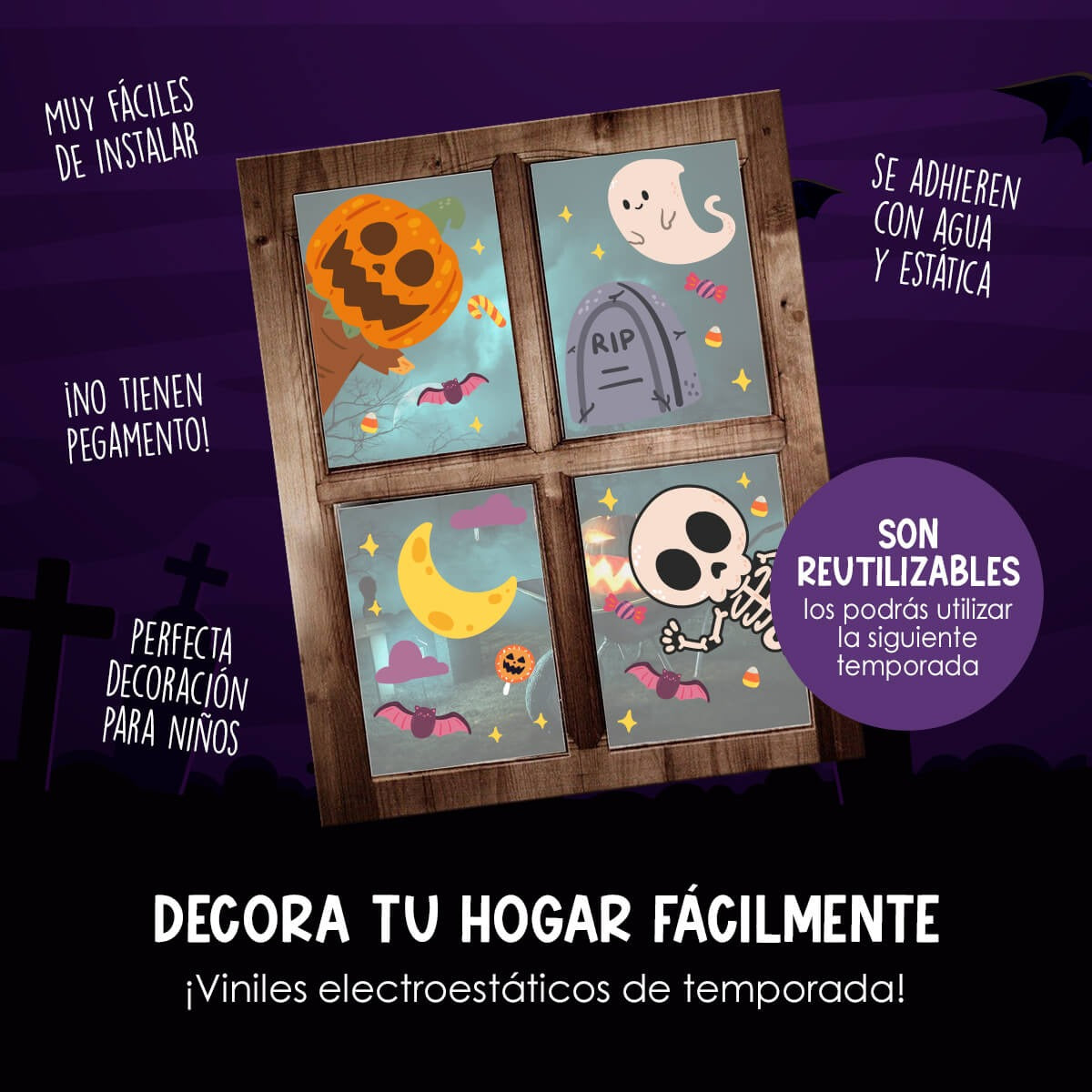 Vinil Electro estático para ventanas Entre eskeletos y calabazas