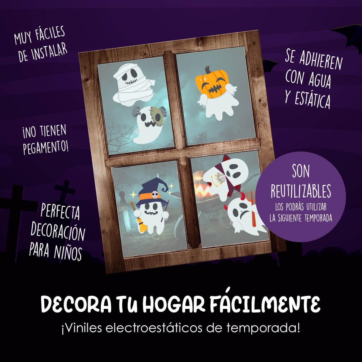 Vinil Electro estático para ventanas Fantasmas Disfrazados