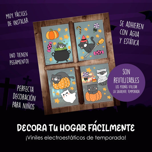 Vinil Electro estático para ventanas Gatos y Brujas