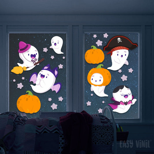 Vinil Electro estático para ventanas Halloween Fantasmitas