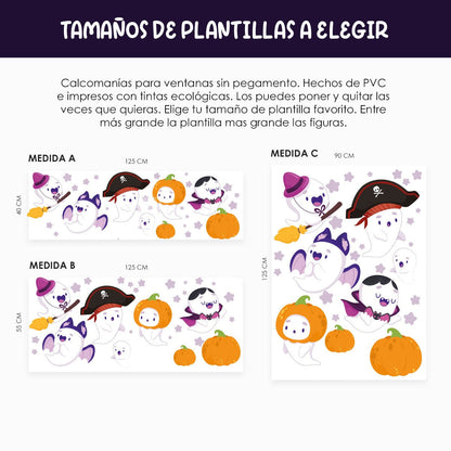 Vinil Electro estático para ventanas Halloween Fantasmitas