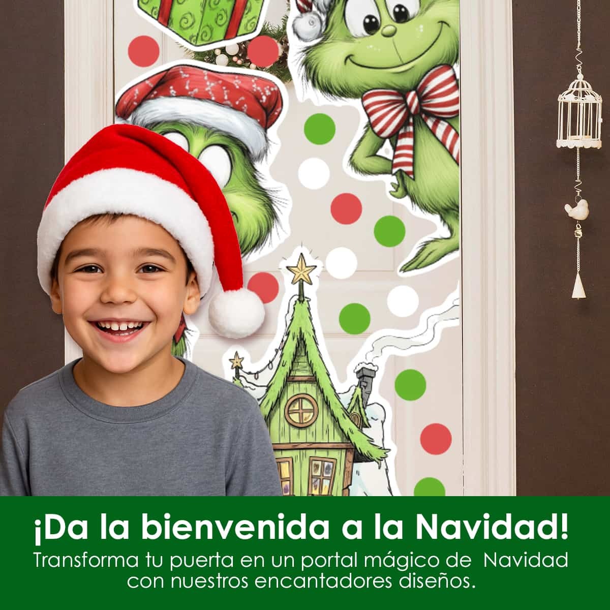 Vinilo para puerta Navidad Merry Grinchmas