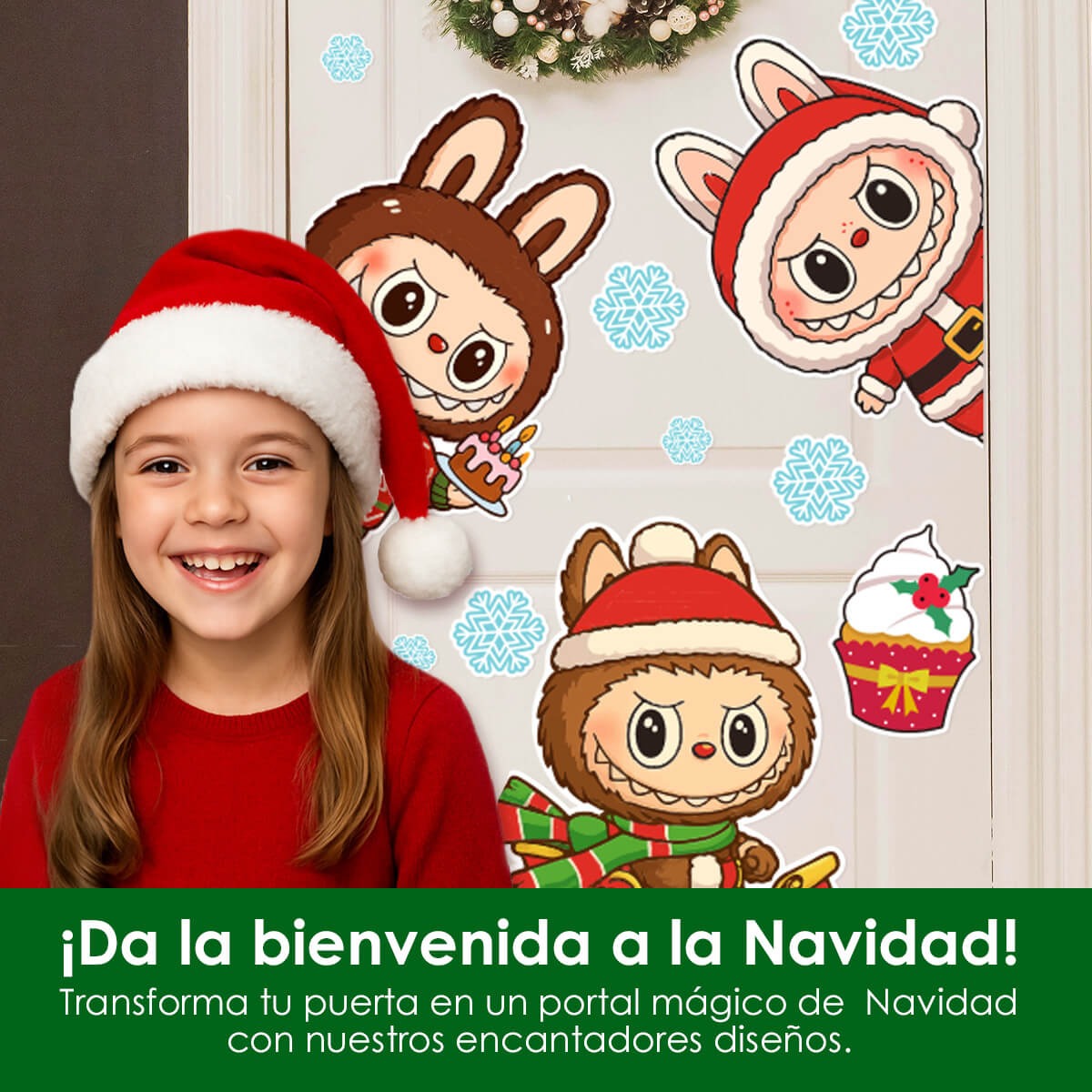 Vinilo para puerta Navidad Labubus navideños