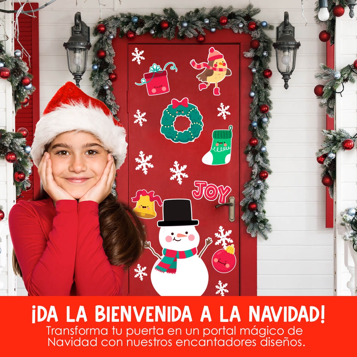 Vinilo para puerta Navidad   Nieve de alegría
