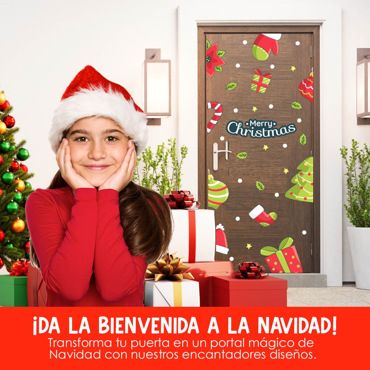 Vinilo para puerta Navidad Brillos navideños encantados