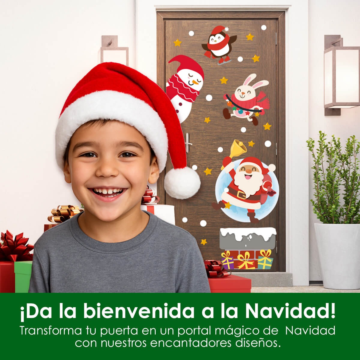 Vinilo para puerta Navidad Santa bajo la luna
