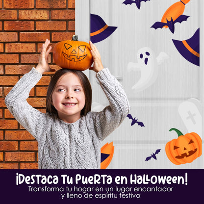Vinilo para puerta Hallowen Noche de Brujas y fantasmas
