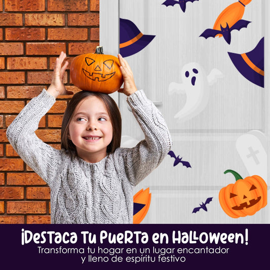 Vinilo para puerta Hallowen Noche de Brujas y fantasmas