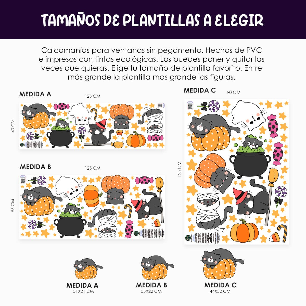 Vinil Electro estático para ventanas Gatos y Brujas