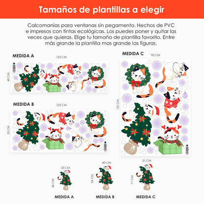Vinil Electro estático para ventana Gatitos navideños
