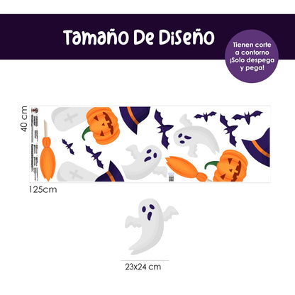 Vinilo para puerta Hallowen Noche de Brujas y fantasmas