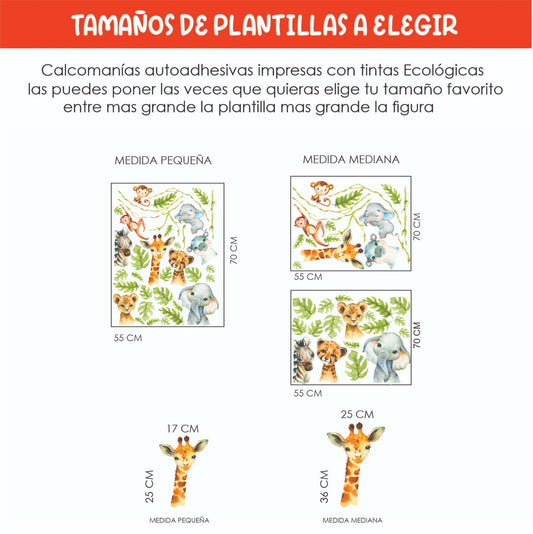 Vinilos decorativos Adhesivos infantiles de Pared  Conjunto de animales de Safari (0014)