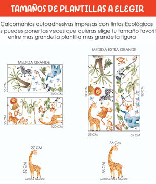 Vinilos decorativos Adhesivos infantiles de pared Animales de Safari niño (0021)
