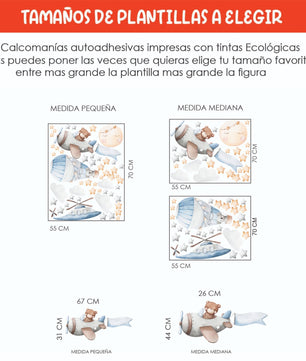 Vinilos decorativos Adhesivos infantiles de Pared  oso teddy aviador con globo aerostático niño (0016)
