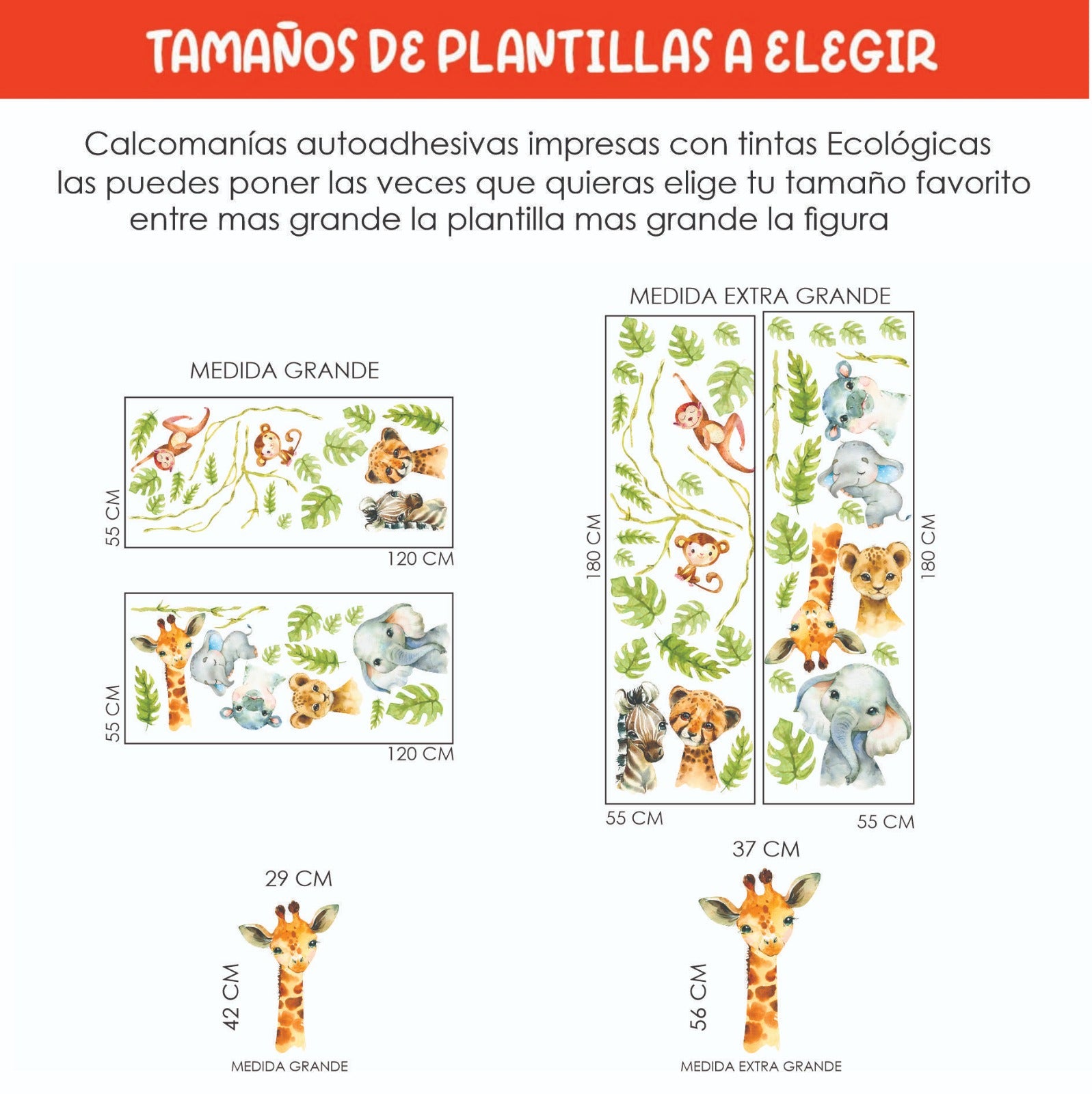 Vinilos decorativos Adhesivos infantiles de Pared  Conjunto de animales de Safari (0014)