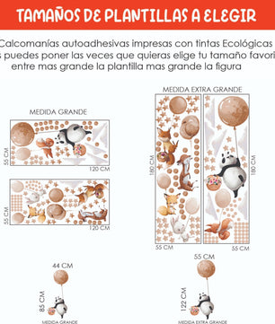 Vinilos decorativos Adhesivos infantiles de Pared  animales grandes en globos beige (0009)