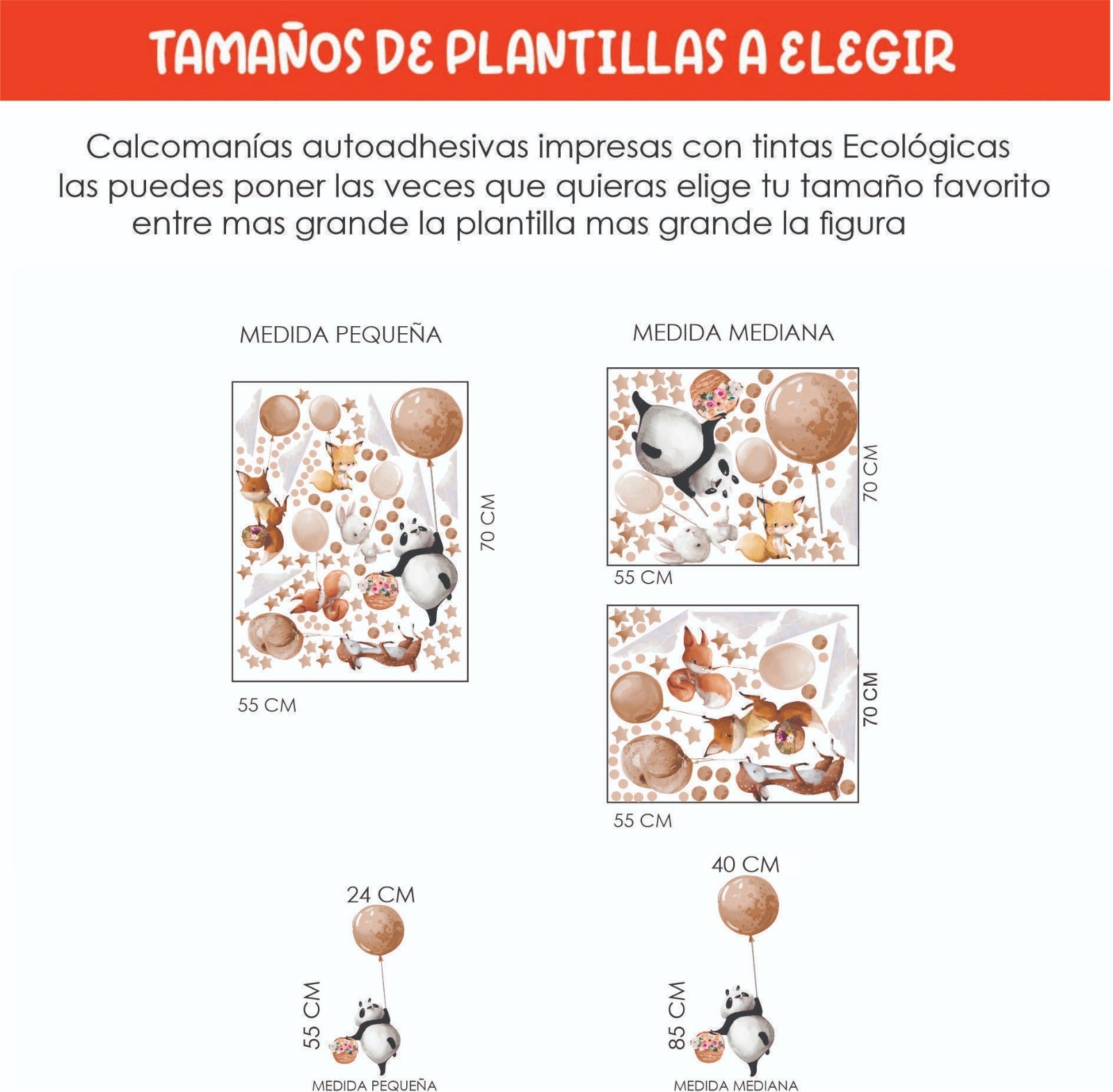 Vinilos decorativos Adhesivos infantiles de Pared  animales grandes en globos beige (0009)