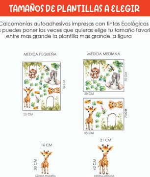Vinilos decorativos Adhesivos infantiles de Pared  animales en la selva (0146)