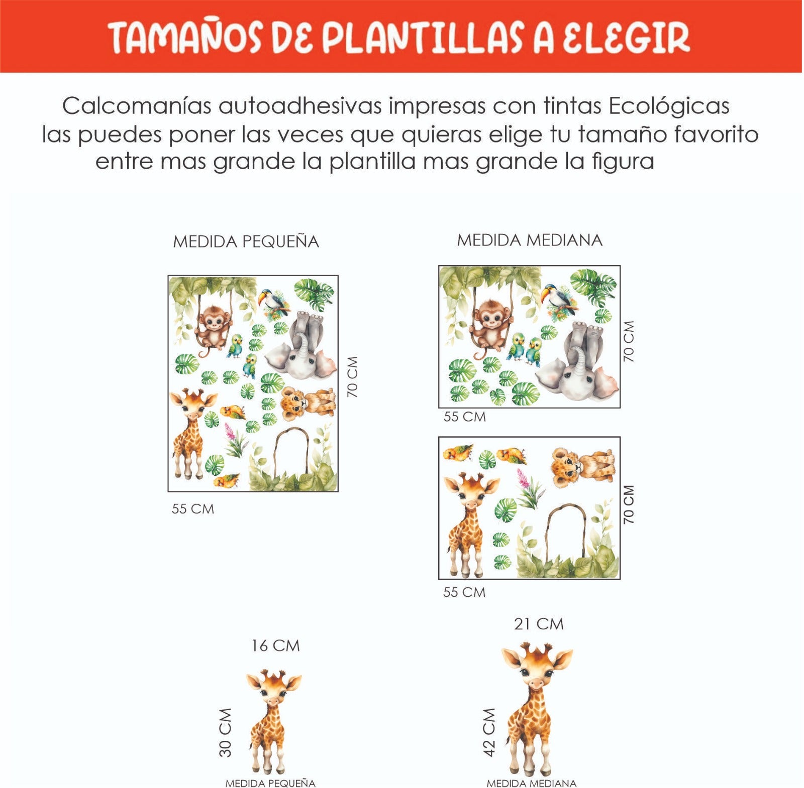 Vinilos decorativos Adhesivos infantiles de Pared  animales en la selva (0146)