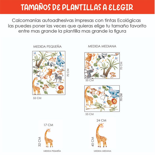 Vinilos decorativos Adhesivos infantiles de pared Animales de Safari niño (0021)