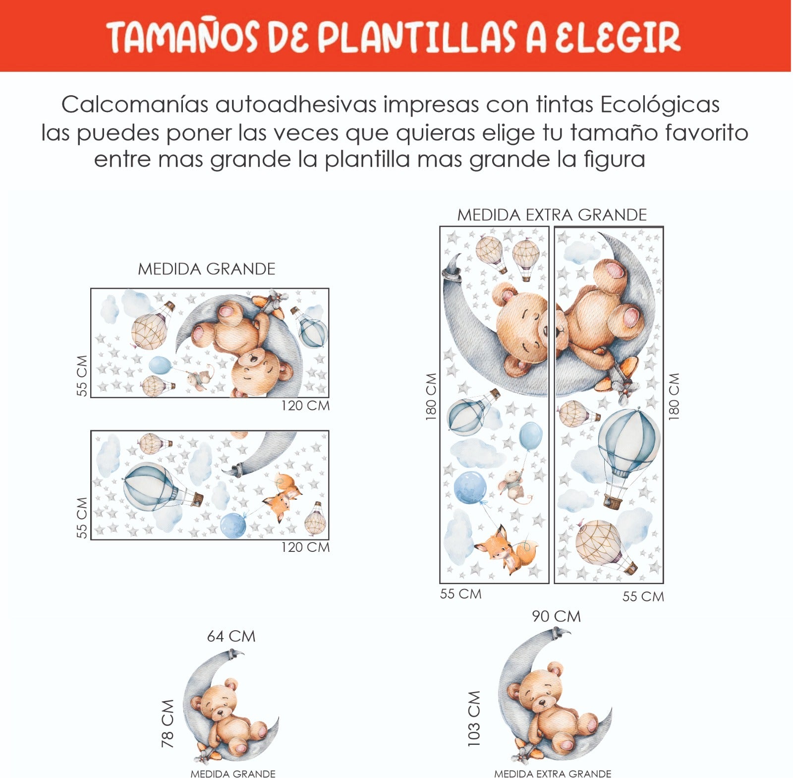 Vinilos decorativos Adhesivos infantiles de Pared Oso en la luna niño (0081)