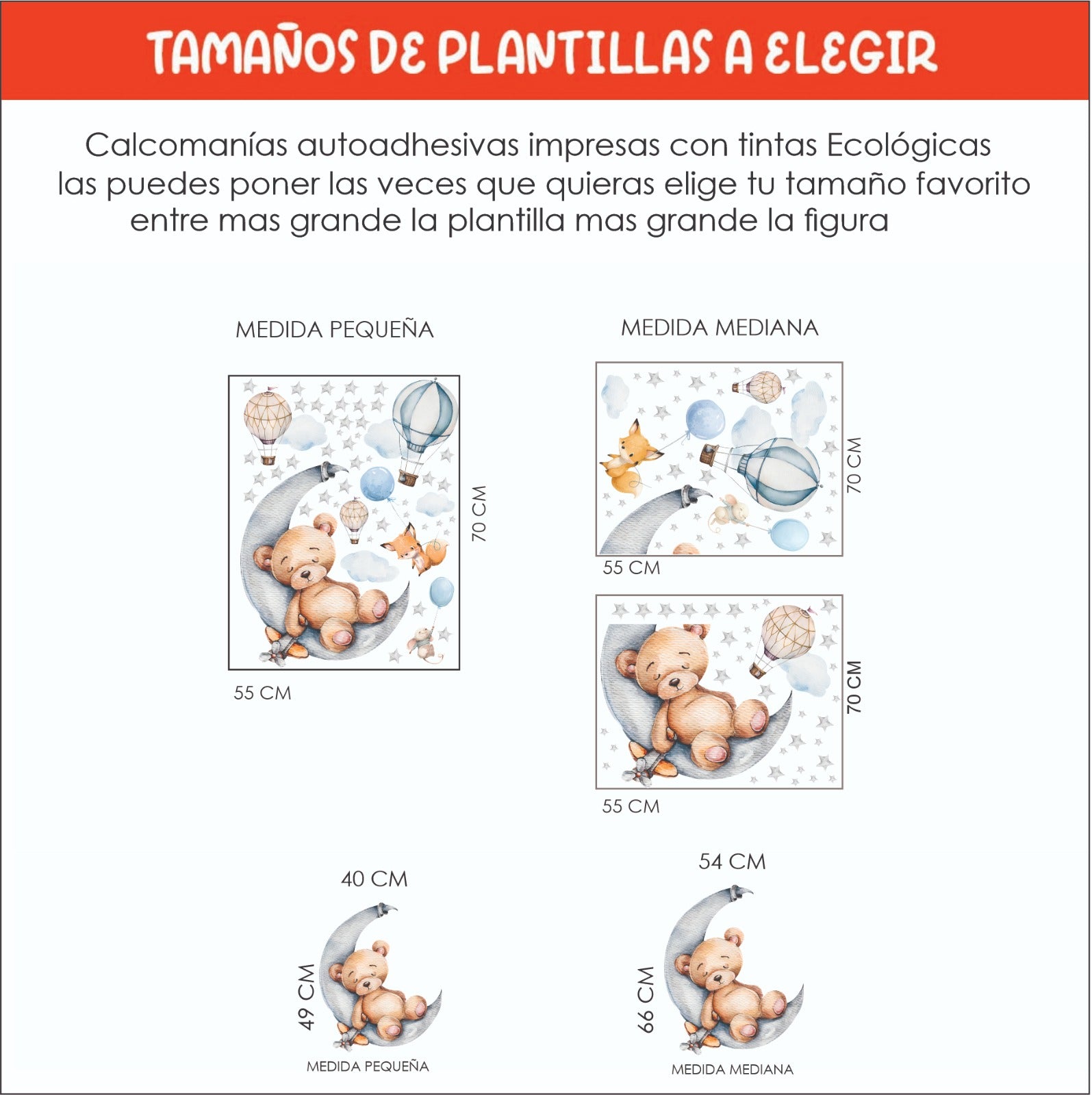 Vinilos decorativos Adhesivos infantiles de Pared Oso en la luna niño (0081)