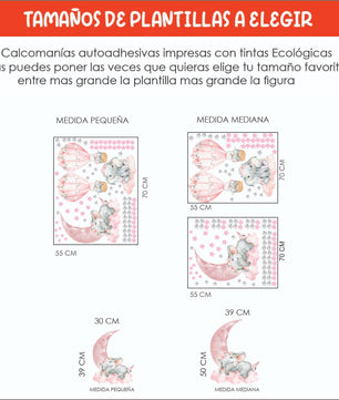 Vinilos decorativos Adhesivos infantiles de Pared elefante de acuarela niña (0044)