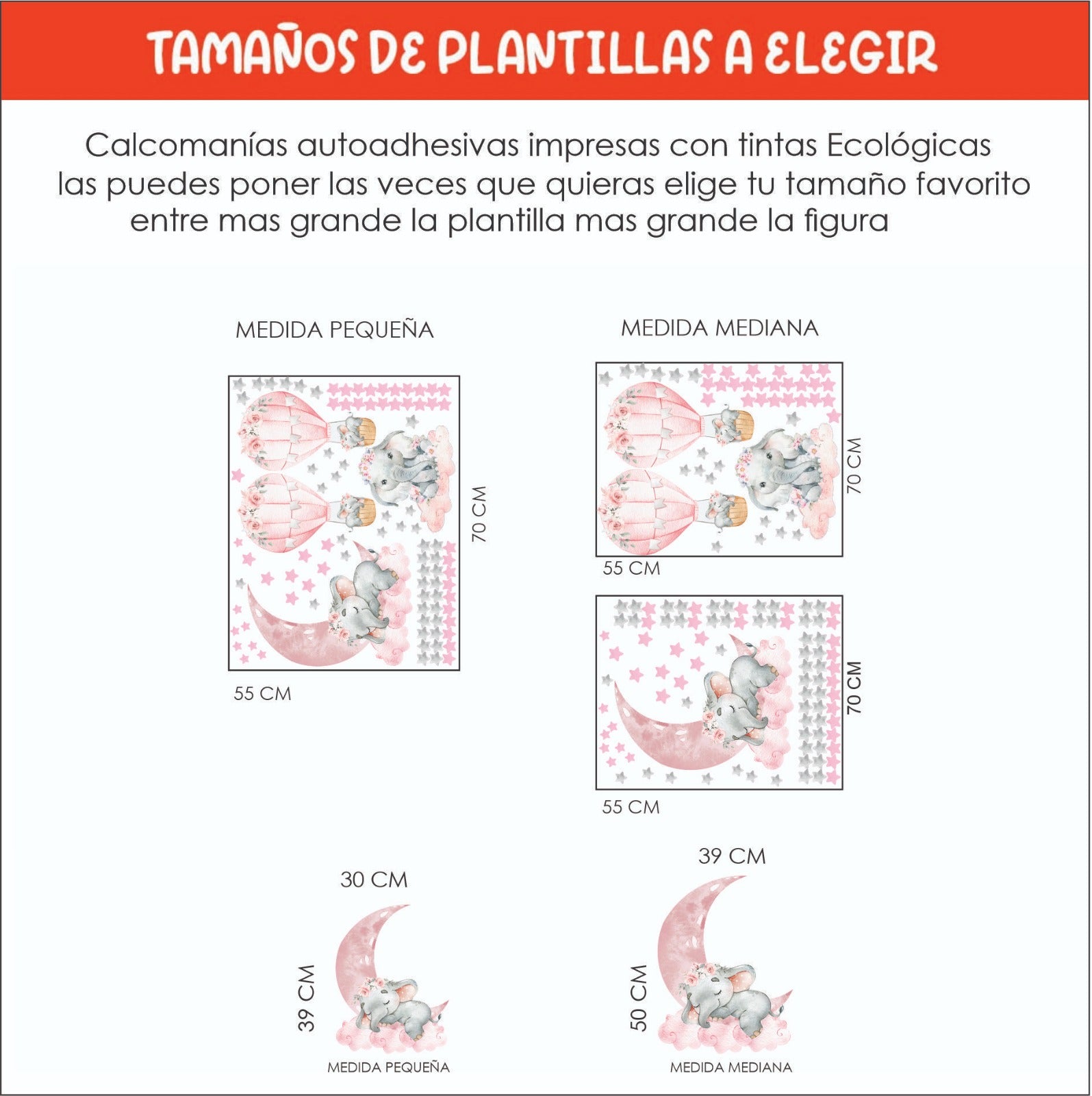 Vinilos decorativos Adhesivos infantiles de Pared elefante de acuarela niña (0044)