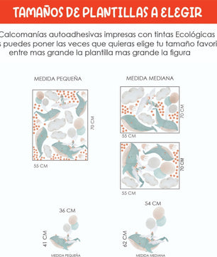 Vinilos decorativos Adhesivos infantiles de Pared bebé ballenas voladoras de acuarela (0027)