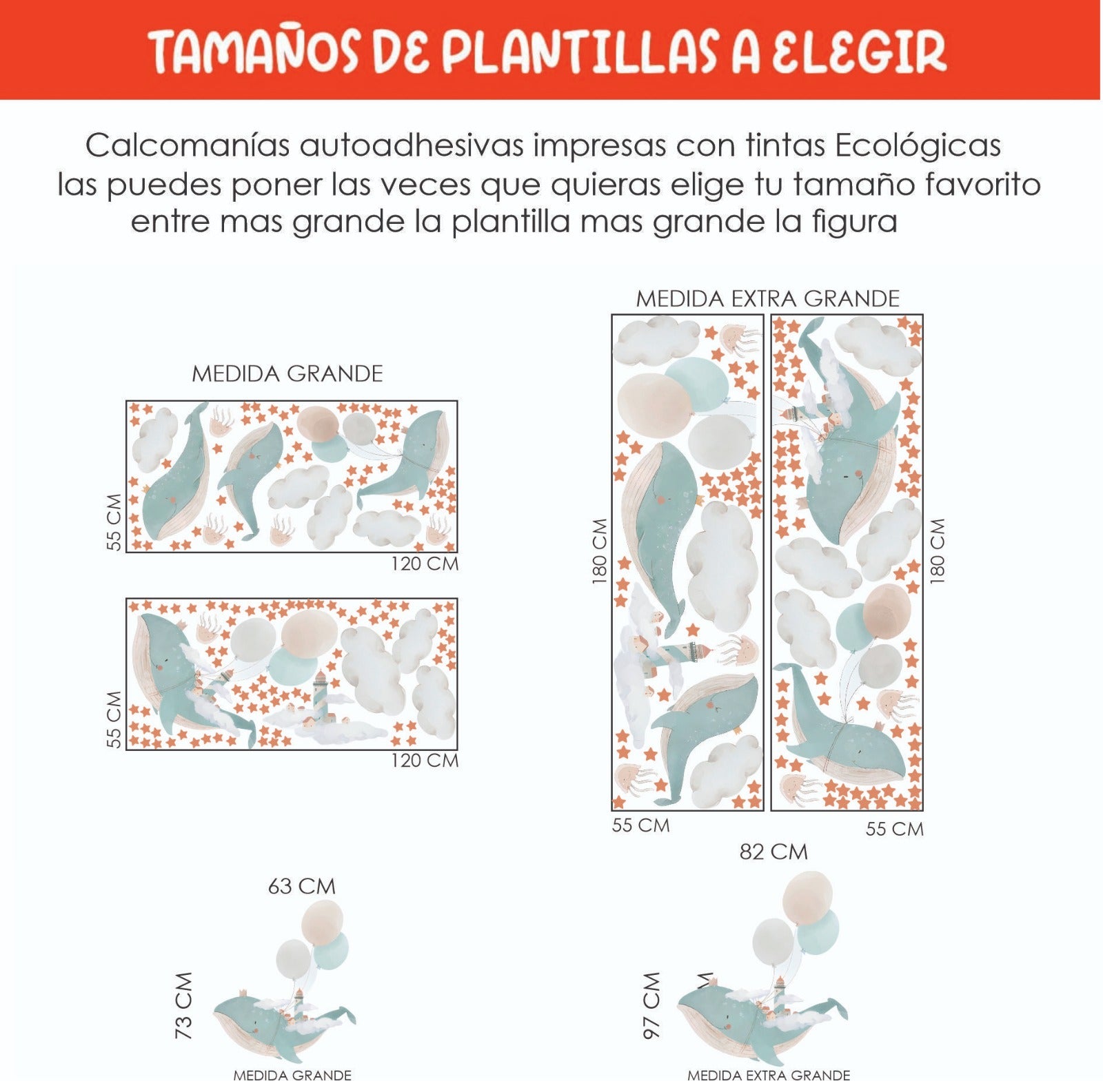 Vinilos decorativos Adhesivos infantiles de Pared bebé ballenas voladoras de acuarela (0027)